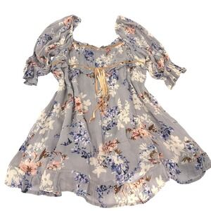New Free People Floral Babydoll Mini Dress Women S Lavender Gray Puff Sleeve NWT